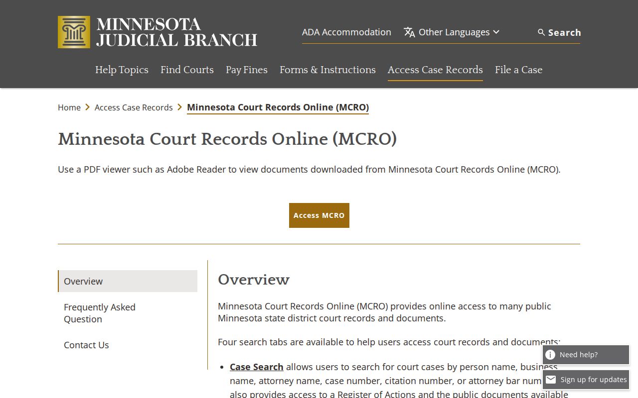 Minnesota Court Records Online tabs used to check Murray County warrant records