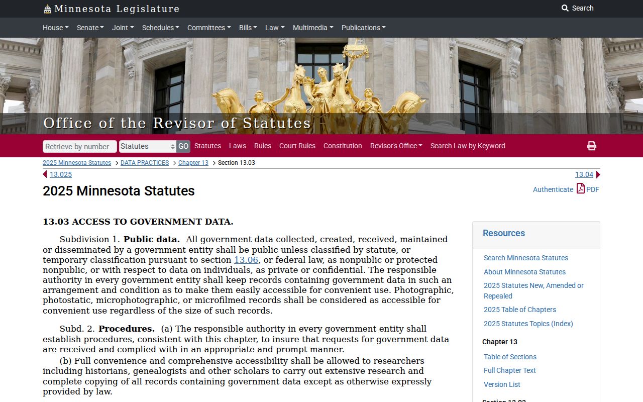 Minnesota government data statute used for Fulda warrant records requests