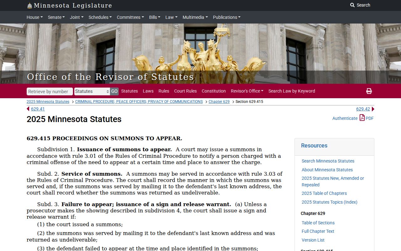 Minnesota sign-and-release warrant statute that differs from Murray County bench warrants