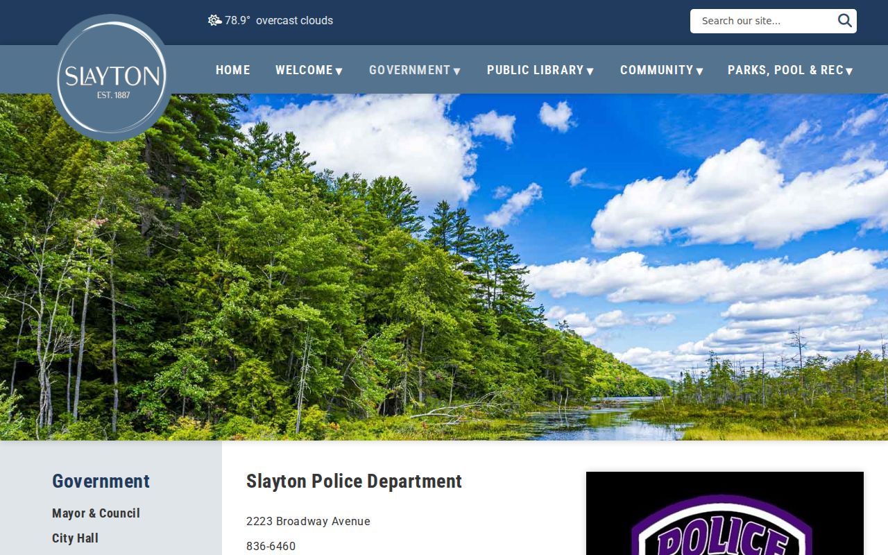 Slayton police page that offers no Murray County municipal warrant search