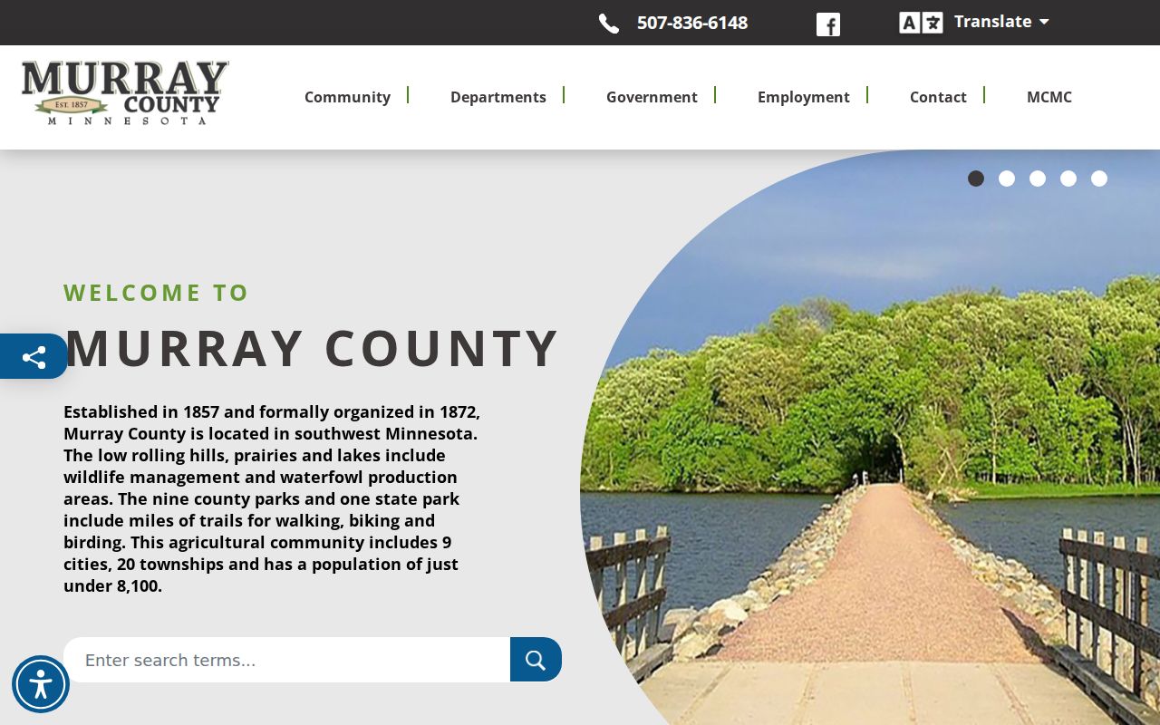 Murray County website navigation showing county departments and warrant records offices